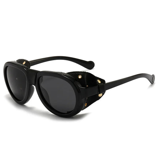 Gafas de sol polarizadas de gran tamaño para hombre, diseño de marca de lujo, redondas, estilo Steampunk, de cuero, gafas vintage Oculos UV400