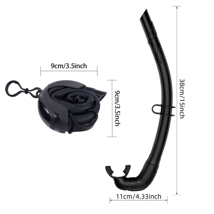 Silicone Snorkel Soft Flexible Foldable Easy-Breath Anti-Drop Adults Scuba Diving Freediving Swim Training Easy Carry for Travel