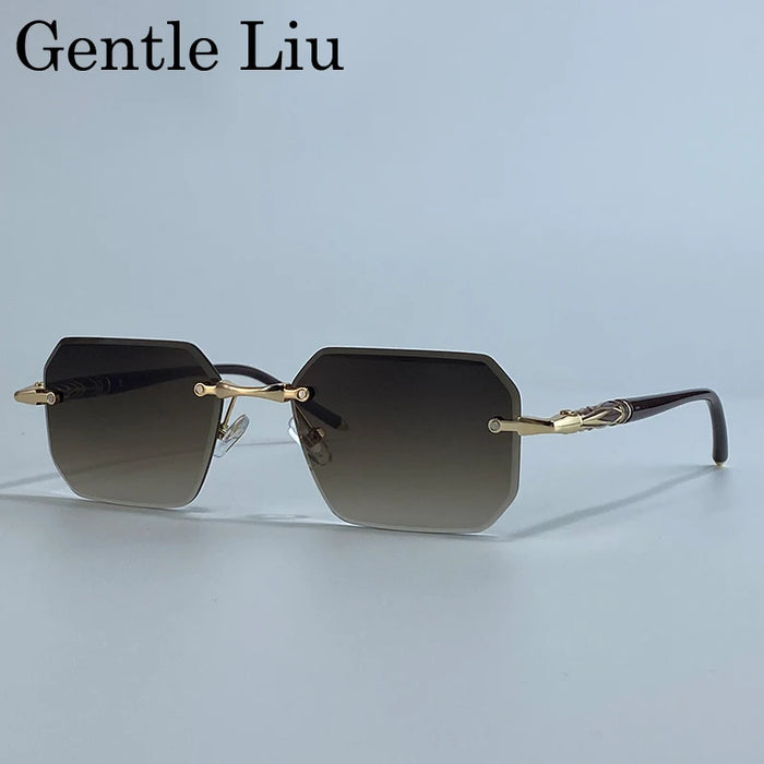 Square Rimless Punk Sunglasses Men 2026 Luxury Brand Trendy Driving UV400 Sun Glasses Polygon Frameless Eyewear For Male Shades