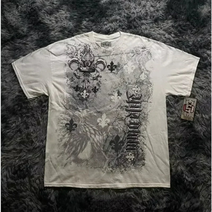 MMA ELITE Cross Skull Print Green Y2K T Shirt Men Loose Fit Streetwear Graphic Tee Oversized Glow Dark Party Ins Popularity Tops