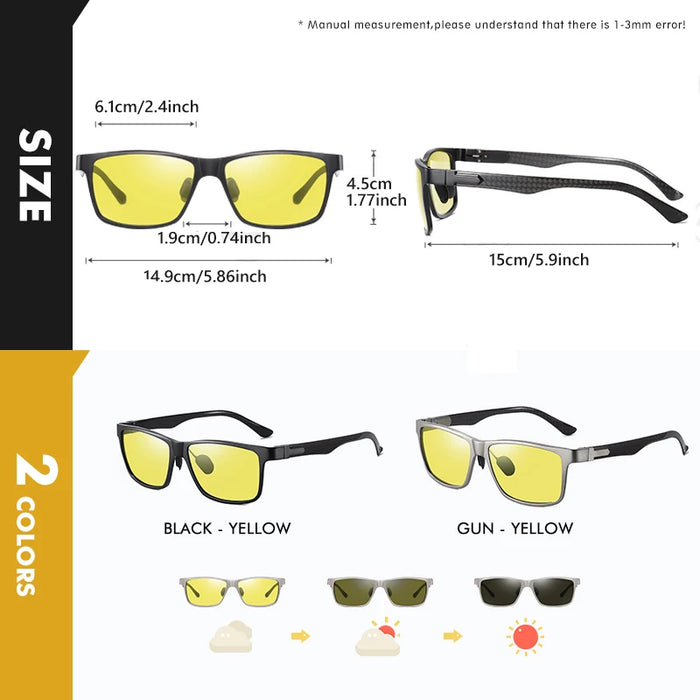 LM High Quality Aluminum Magnesium Frame Polarized Sunglasses Man Photochromic Yellow Night Vision Anti-glare Driving Glasses