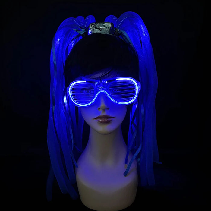 Funny LED Light Up Flashing Party Noodle Bridal Headband LED Glasses Girls Noodle Hair Bachelorette Party Rave Costume Dress Up