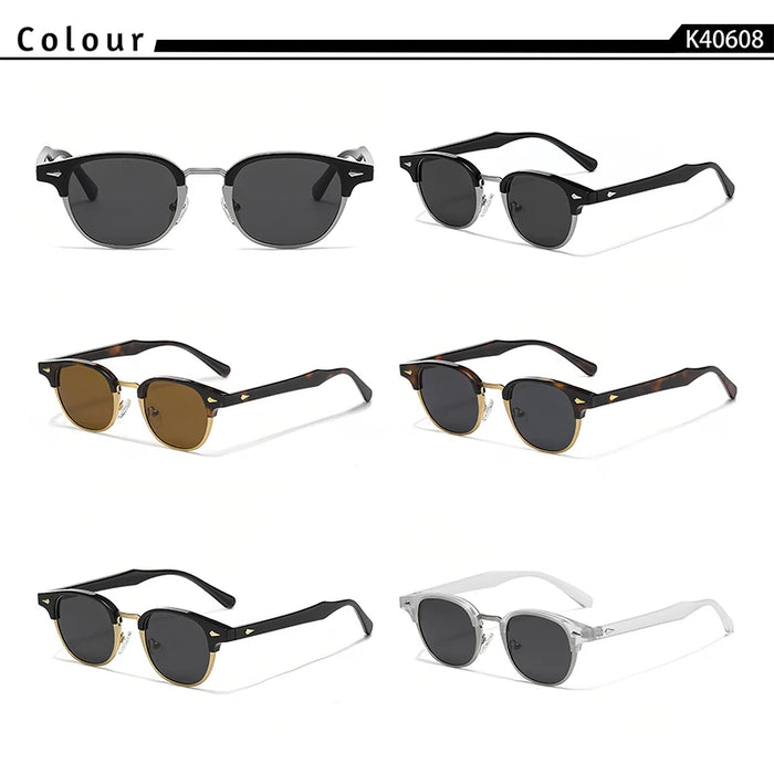 HBK Classic Men's Small Round Sunglasses Semi Frameless Metal Frame Design Sun Glasses Women's Business Outdoor Driving Eyewear