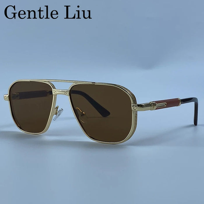 Square Punk Metal Frame Sunglasses Men 2026 Luxury Designer Vintage Steampunk Double Bridge Hip Hop Sun Glasses Outdoor Shades