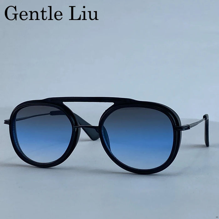 Steampunk Round Sunglasses Men 2026 Luxury Brand Vintage Oval Punk Sunglass Metal Frame Double Beam Eyewear Trendy UV400 Shades