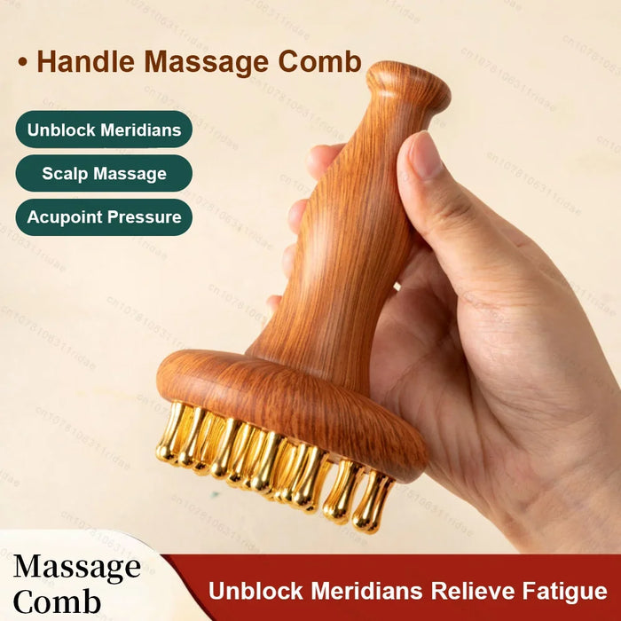 Anti Cellulite Meridian Brush Copper Head Massage Comb for Body and Scalp Point Massager Acupressure Lymphatic Dredging Gua Sha