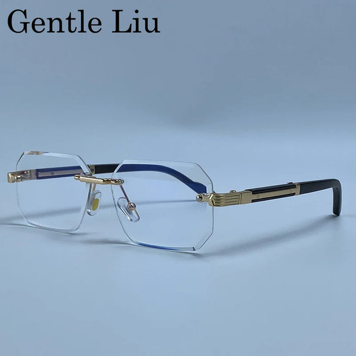 Rectangle Punk Rimless Sunglasses Men Vintage Polygon 2026 Luxury Brand Design Geometric Sun Glasses Male Hip Hop Eyewear Shades