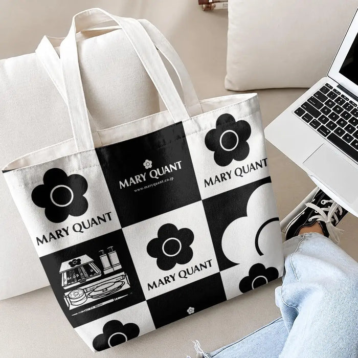 Fashion M-Mary Quant Storage Bags 2-Piece Canvas Tote Bag Set with Zipper Pouch Large Capacity Shopping Travel Bag