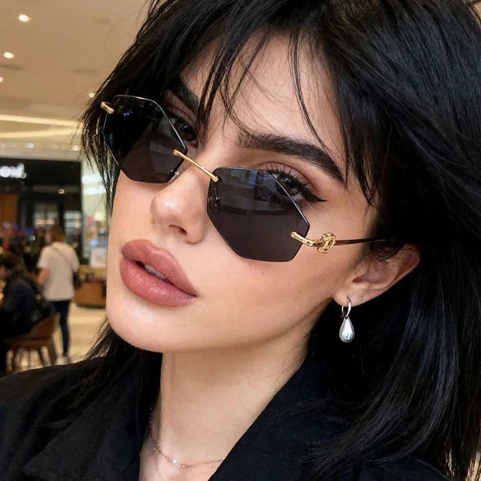 Rimless Diamond Sunglasses Square Women Men Retro Sun Glasses Brand Designer Eyewear UV400 Shades Oculos Female Gafas