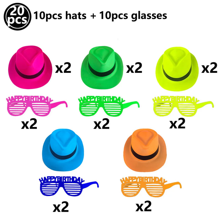 6 12 24 30 Pièces de fournitures de fête néon Chapeaux formels néon phosphorescents à la lumière UV Chapeau fluorescent Décorations de fête à lumière UV pour adultes