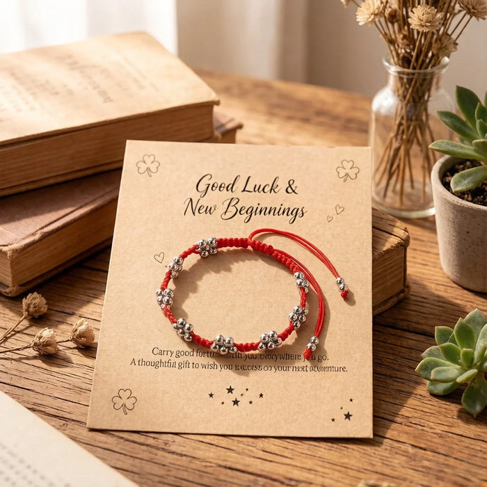 Handmade Red Rope Braided Bracelets Petal Shape Copper Beads Cluster Bangles for Women Men Friendship Couple Lucky Jewelry Gift