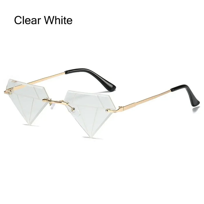 Triangle Diamond Shaped Sunglasses for Women Men Vintage Clear Ocean Gradient Glasses Rimless Polygon Sun Glasses