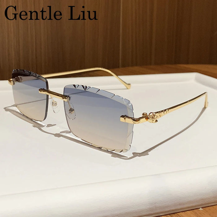 Fashion Small Rectangle Rimless Sunglasses Men 2026 Luxury Brand Square Frameless Metal Frame Cut Edge Eyewear For Male Shades