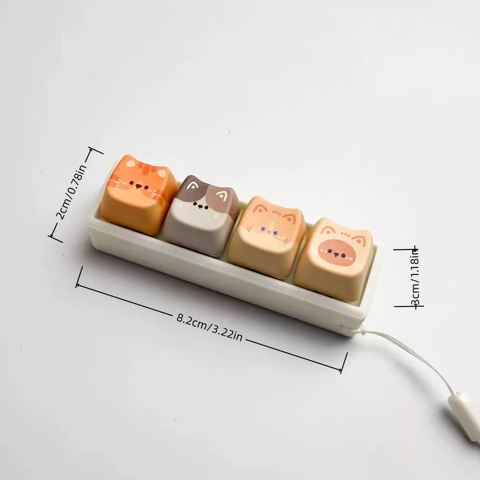 Cute Cat 4 in 1 Keyboard Button Keychain Portable Mini Cute Cat Themed Keyboard Key Pendant