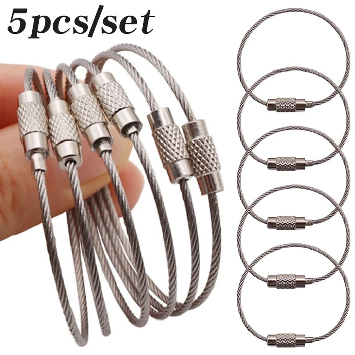 5-20pc Llavero de alambre Cuerda Mosquetón Equipo de camping Cable de acero inoxidable Bucle Tornillo Anillo de bloqueo Llavero Hebilla캠핑용품 땡처리