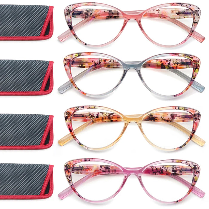 Cat's Eye Women's Anti-Blue Light Reading Glasses,, Floral Pattern Fashion Lightweight Frame, Diopter +0 ~ +4.5