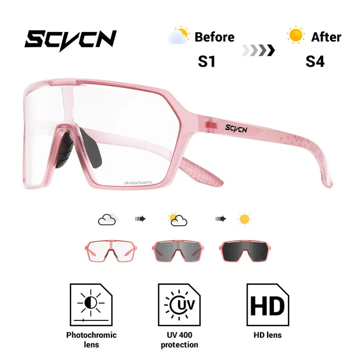 SCVCN Fashion Color Photochromic Cycling Glasses Outdoor Running Sunglasses Men MTB Cycling Sunglasses Women Road Bike Glasses