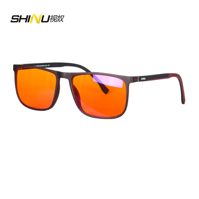 SHINU Red Sleeping Glasses Blue Light Blocking Good rest Computer Glasses For Men Blue Light Filter Orange Tinted Glasses