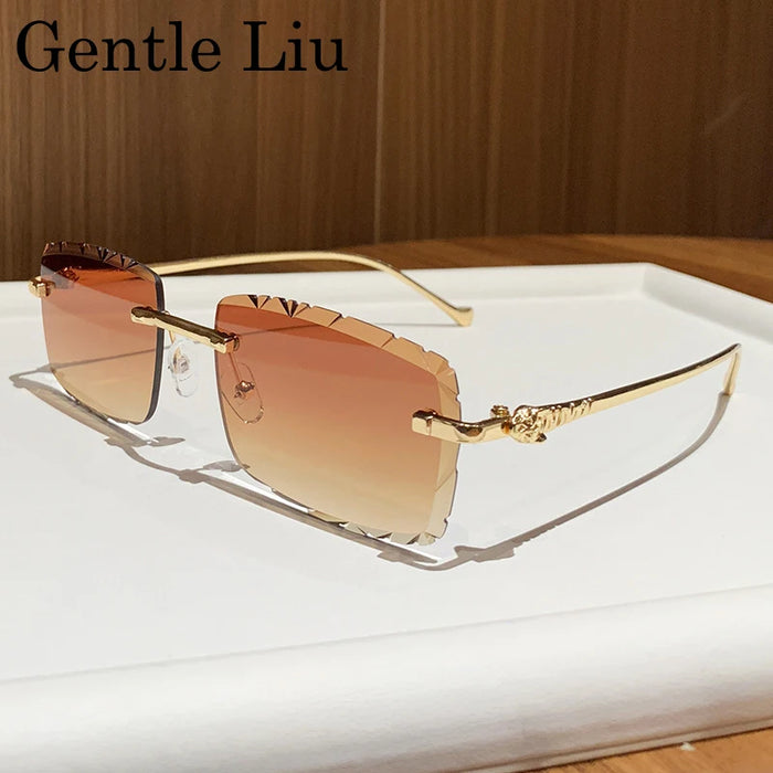 Fashion Small Rectangle Rimless Sunglasses Men 2026 Luxury Brand Square Frameless Metal Frame Cut Edge Eyewear For Male Shades