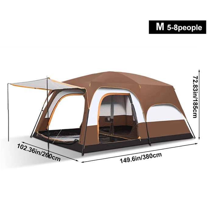Outdoor Camping Family Tent 3-12 Person Double Layers Oversize 2 Rooms Thickened Rainproof Outdoor Family Camp Tour Equipment