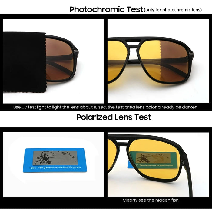 VIVIBEE Gafas de visión nocturna polarizadas amarillas retro cuadradas grandes fotocromáticas para hombre, gafas de sol de moda para conducir para mujer