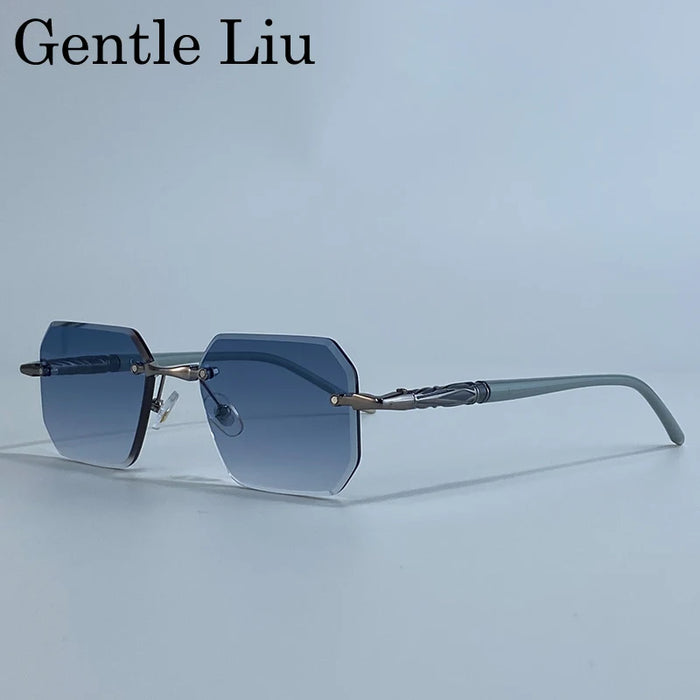 Square Rimless Punk Sunglasses Men 2026 Luxury Brand Trendy Driving UV400 Sun Glasses Polygon Frameless Eyewear For Male Shades