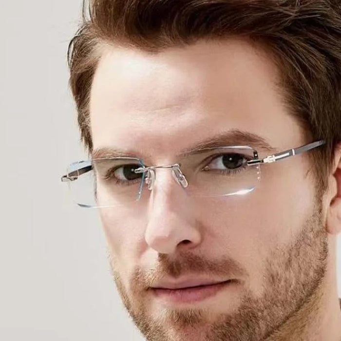 Business Photochromic Myopia Glasses for Men Diamond Cut Rimless UV400 Luxury Eyeglasses Color Changing Diopters -1.0 To -4.0