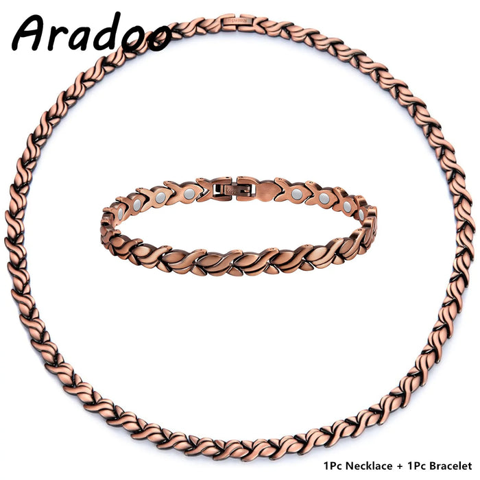 ARADOO Premium Copper Bracelet Necklace for Women Men Jewelry Set Gifts