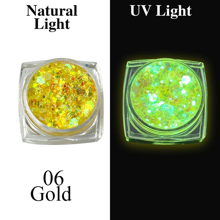 Luminous Glitter Gel Face Body Art Makeup UV Glow in The Dark Waterproof Long Lasting for Party Rave Festival Cosmetic Tool