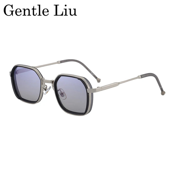 2026 Lunettes de soleil Steampunk carrées pour hommes, monture en métal polygonale, petites lunettes de soleil punk noires pour la conduite