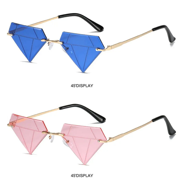 Triangle Diamond Shaped Sunglasses for Women Men Vintage Clear Ocean Gradient Glasses Rimless Polygon Sun Glasses