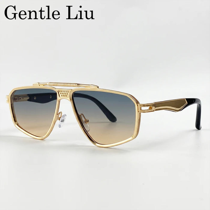Steampunk Polygon Sunglasses Men 2026 Luxury Brand Designer Metal Frame Square Double Bridge Sun Glasses Vintage Driving Shades