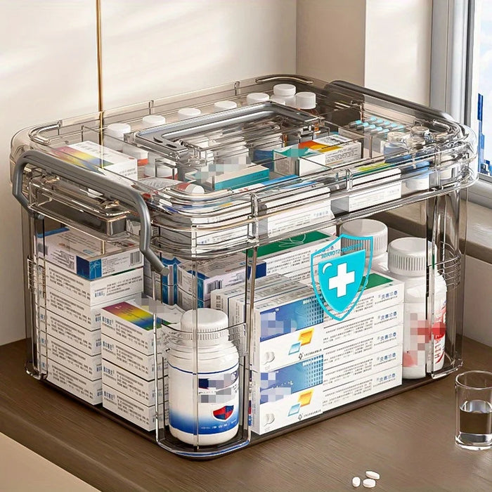 Waterproof Double Layer Transparent Multi Tier Medicine Storage Box Home Bedroom First Aid Storage Container