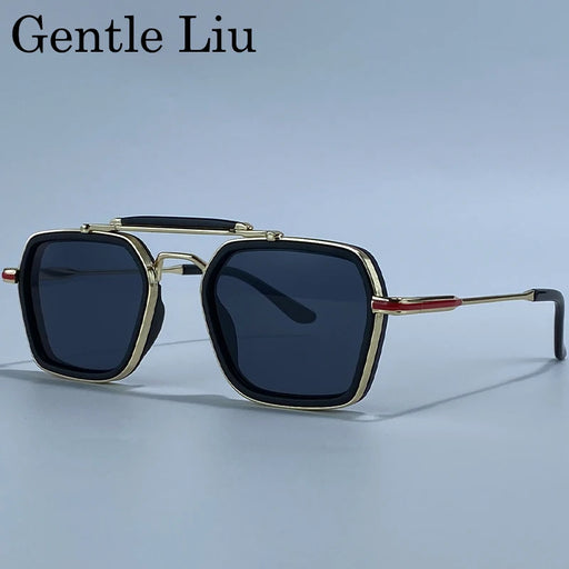 Gafas de sol cuadradas Steampunk para hombre 2026, de marca de lujo, poligonales, de metal, con doble puente, para conducir, protección UV400