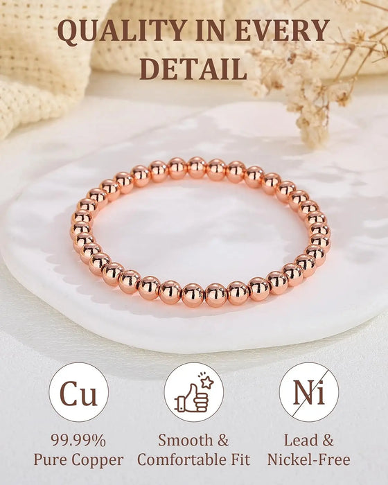 ARADOO Pure Copper Beaded Bracelet for Women Men Jewelry Gifts