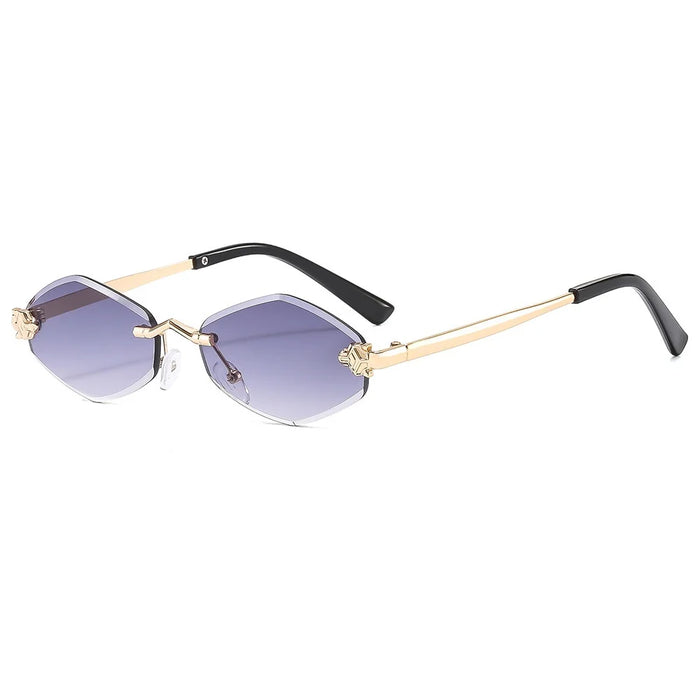 Trendy Rimless Polygonal Sunglasses Stylish Gradient Lens Metal Shades Eyewear Luxury Brand Small Rhombus Vintage Sun Glasses
