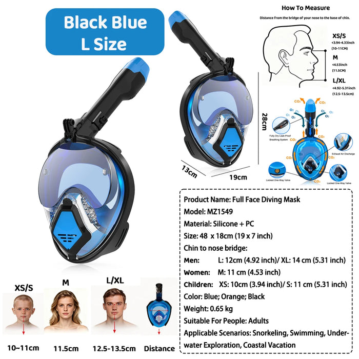 JUNHAIINS 180° View Full Face Snorkel Mask Scuba Diving Mask for Adult Goggles Underwater Transparent Swimming Sunshade Lens