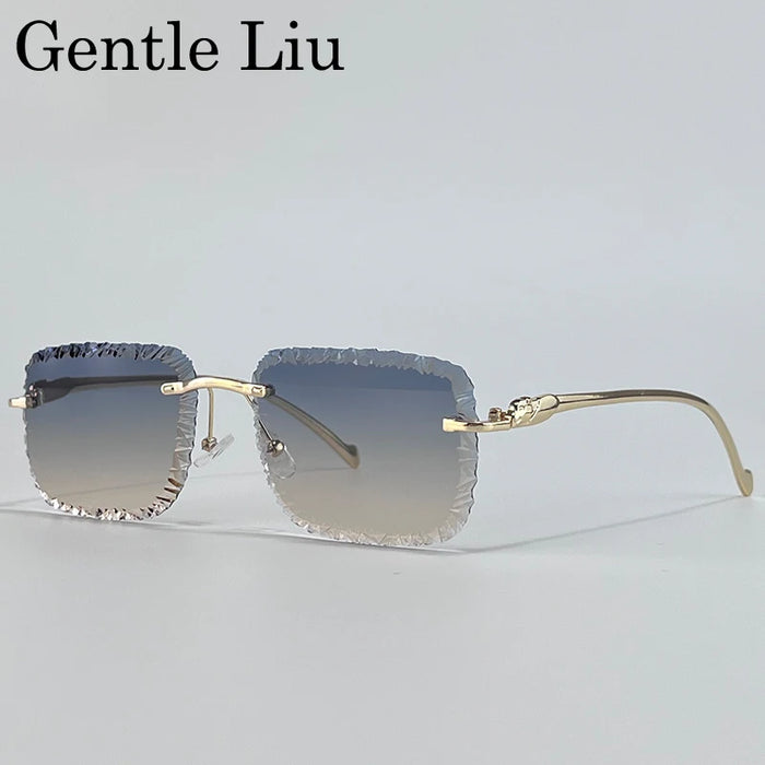 Gafas de sol de moda cuadradas sin montura estilo punk para hombre 2025 de marca de lujo con borde cortado sin marco gafas de sol para hombre con cabeza de leopardo
