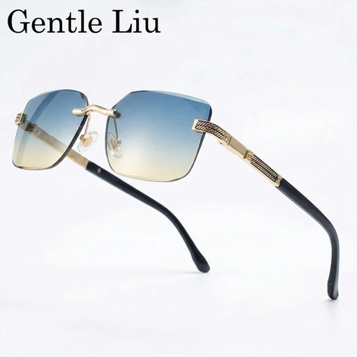 Gafas de sol fotocromáticas cuadradas sin montura para hombre 2026, marca de lujo, vintage, doradas talladas, gafas de sol estilo punk para exteriores, conducción, protección solar