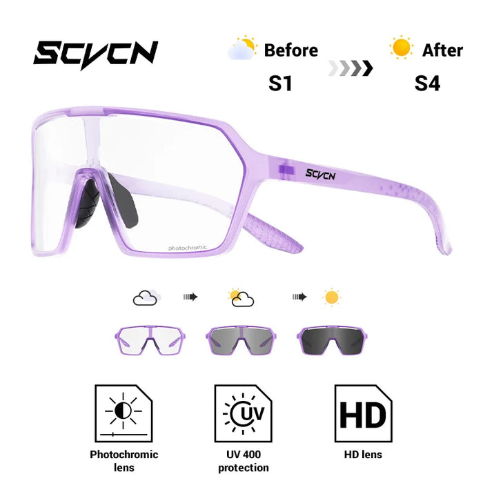 SCVCN Fashion Color Photochromic Cycling Glasses Outdoor Running Sunglasses Men MTB Cycling Sunglasses Women Road Bike Glasses