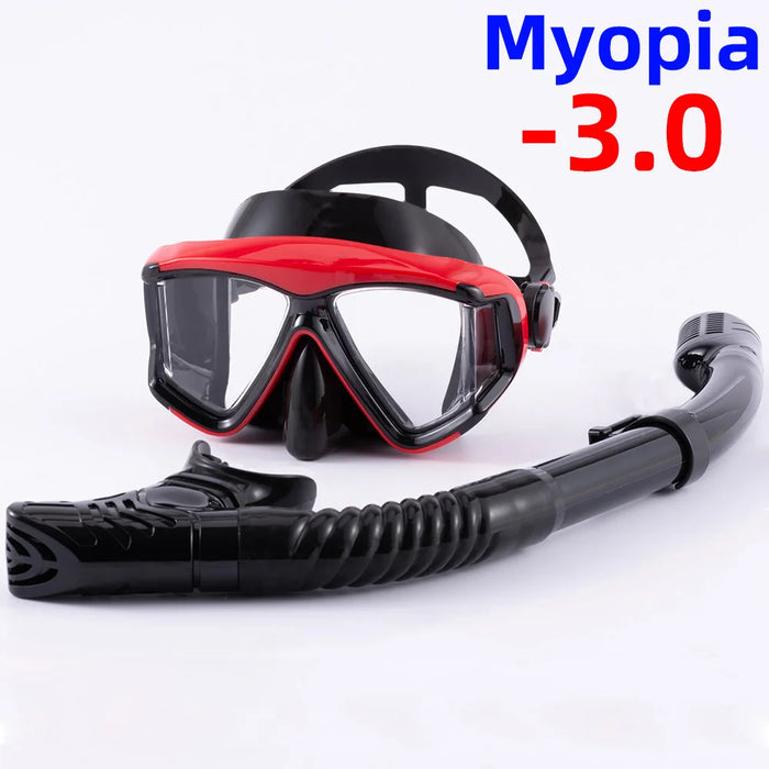 Optical Myopia Snorkel Set Diving Mask Nearsighted Swimming Goggles Short Sighted Panoramic Wide View Adults Youth -1.0To-6.0