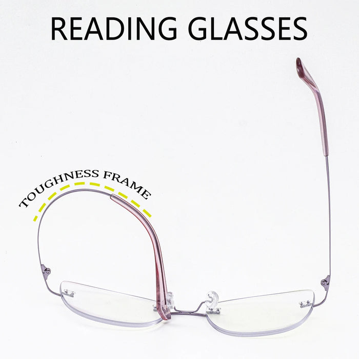 Gafas de lectura multifocales progresivas para mujer sin montura, antiluz azul, presbicia, gafas de lujo con corte de borde morado y rosa