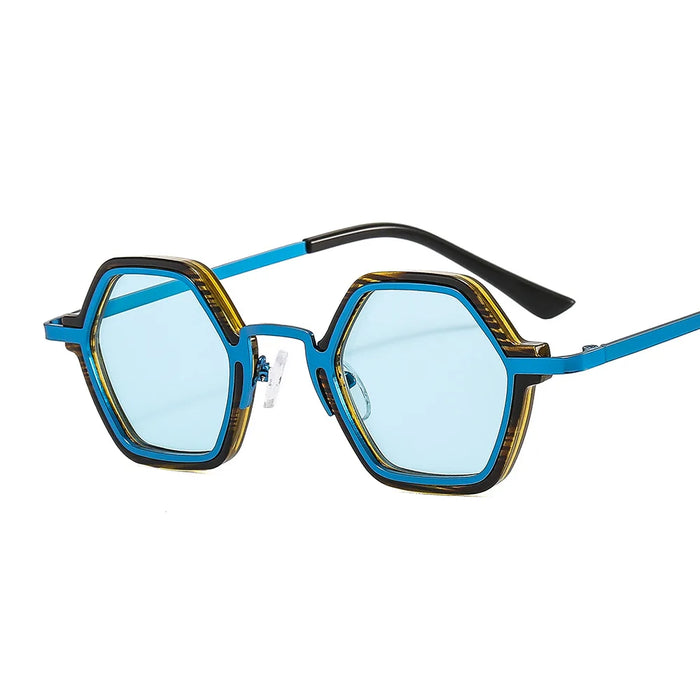 Retro Polygon Square Sunglasses Women Fashion Clear Ocean Lens Eyewear Men Trending Punk Hexagon Sun Glasses Shades UV400 Oculus