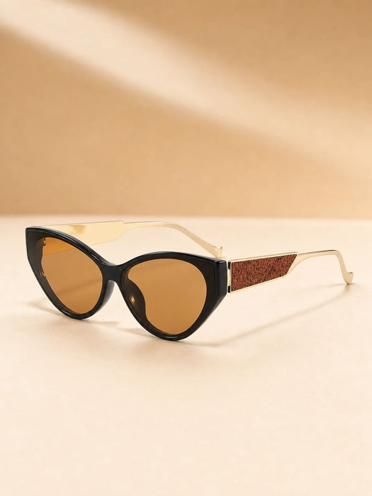 Light Luxury Narrow Frame Cat Eye Sunglasses With Contrasting Marble Texture Frame For Girls' Travel Street Photography Glasses