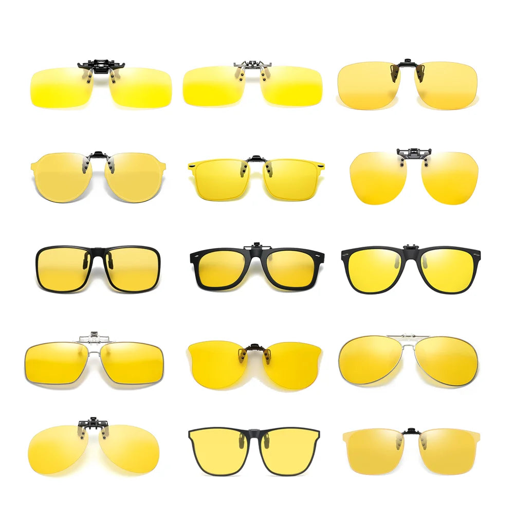 VIVIBEE Flip Up Clip On Night Vision Glasses Polarized Men Driving Yellow Sunglasses Women UV400 Fishing Universal Clips