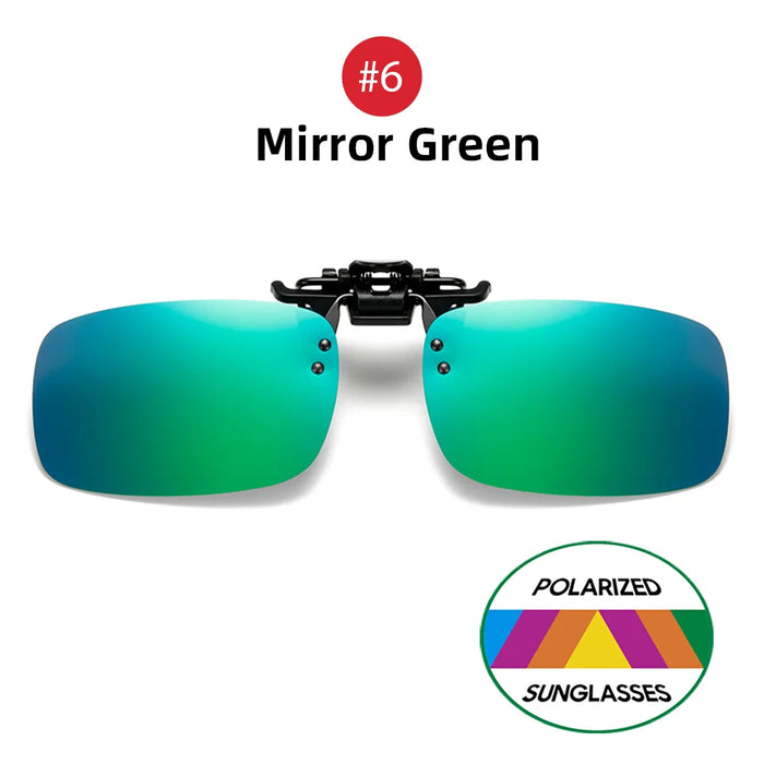VIVIBEE Classic Flip Up Clip on Sunglasses Fishing Men Square Polarized Lens Night Vision Driving UV400 Women Glasses