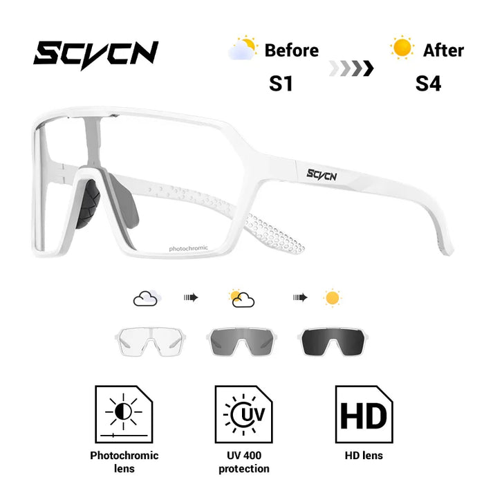 SCVCN Fashion Color Photochromic Cycling Glasses Outdoor Running Sunglasses Men MTB Cycling Sunglasses Women Road Bike Glasses