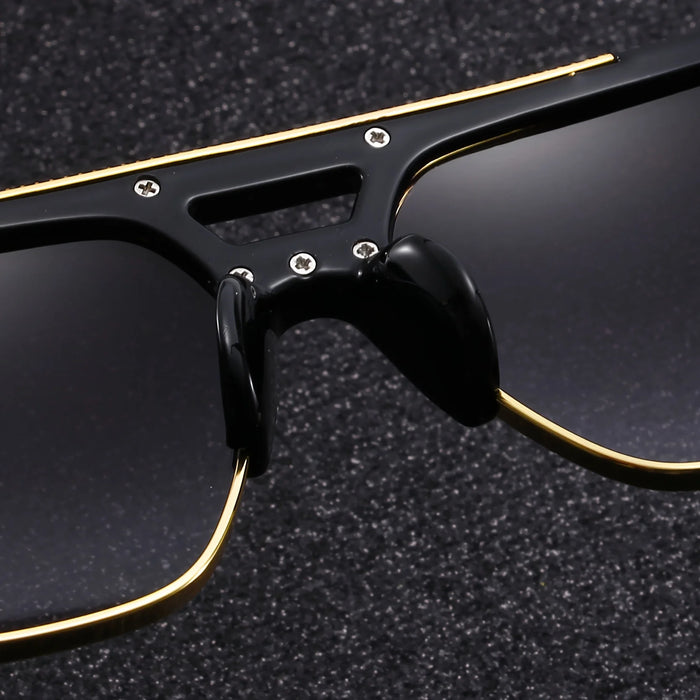Lunettes de soleil carrées à double pont Black Gold, lunettes de conduite légères de luxe pour hommes d'affaires