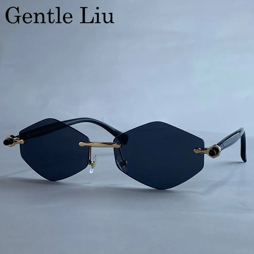 Lunettes de soleil polygonales sans monture pour femmes 2026, marque de luxe, mode rétro, lunettes de soleil hexagonales punk pour femme, UV400, teintes extérieures