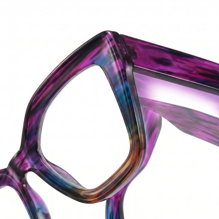Gafas de lectura progresivas de gradiente morado con marco de bisagra metálica, elegantes gafas de lectura recetadas para adultos